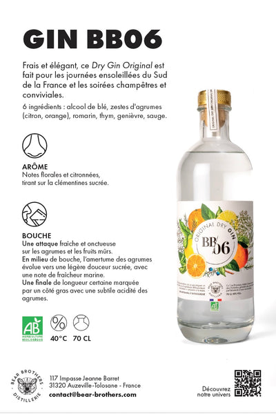 Coffret cadeau Gin Bio BB06 et son Kit cocktail